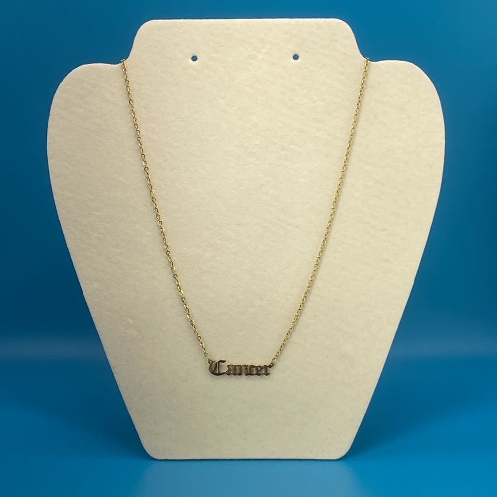 Gold Tone Cancer Zodiac Sign Necklace Old English Font Pendant Fashion‎ Jewelry